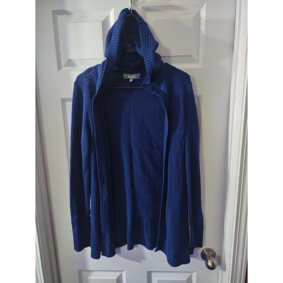 Marled Cardigan Sweater Size S Blue Hooded - Picture 2 of 8